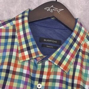 Bugatchi Button Down Shirt Mens XL Multi Color Excellent Classic Fit Checkered